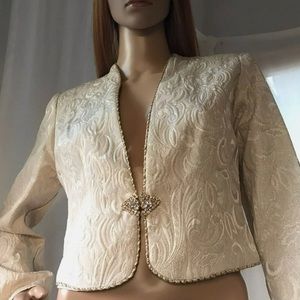 Vintage KAREN MILLER New York Stunning Evening Jacket Blazer White/Gold Sz 16